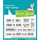 Lawn Fawn 2x3 clear stamp set treat cart sentiment add-on: tacos