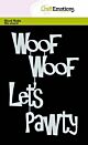 CraftEmotions Mask stencil - Tekst Woof Let's Pawty A6 (EN) Carla Creaties