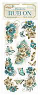 Stamperia Masquerade Rub-On 4x8,5 Inch Blue Flowers (DFLRB139)